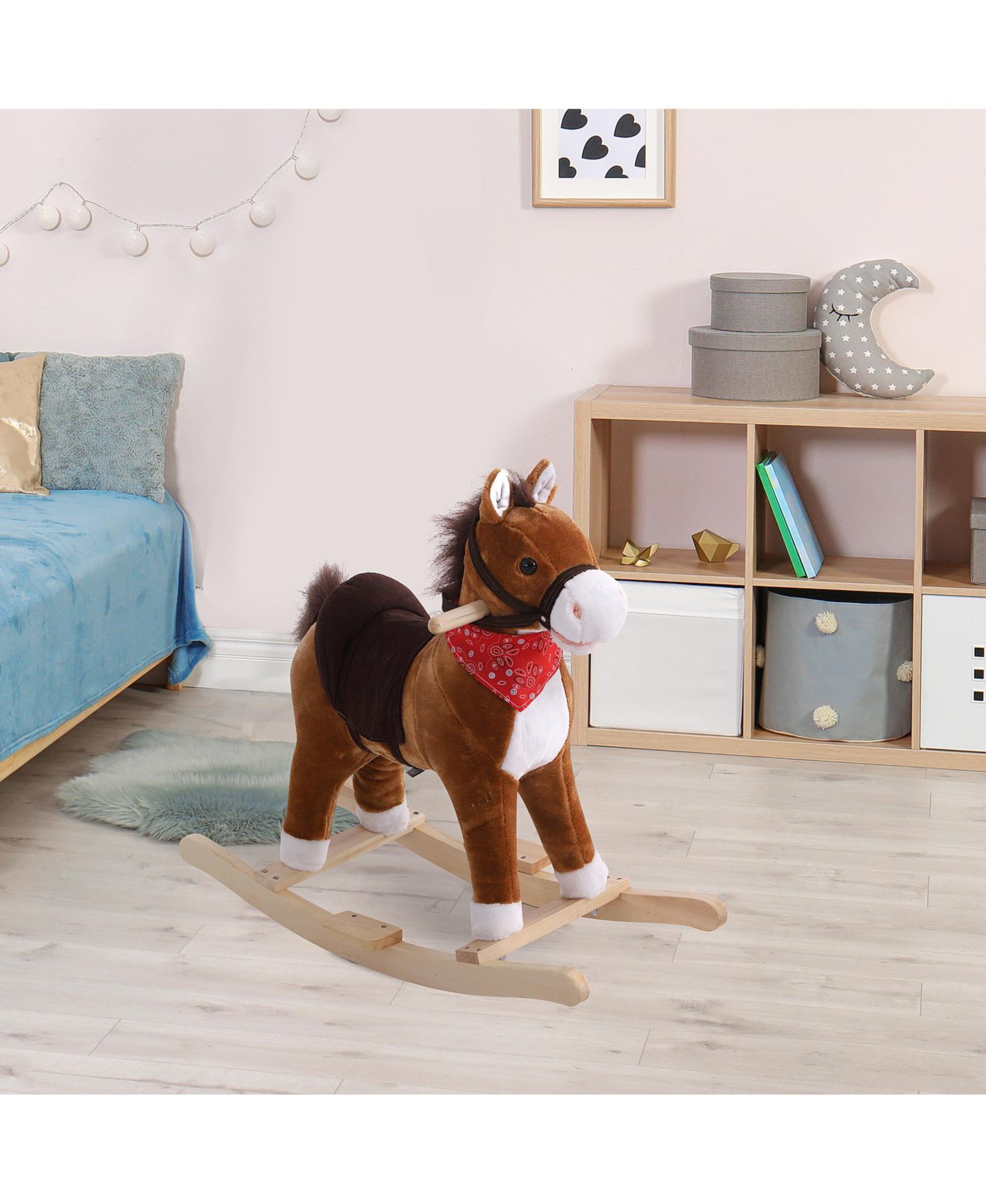Детская мягкая игрушка Streamdale Furniture Plush Rocking Horse with Simulated Galloping Sounds, Supports 88 Pounds, Ages 3+, цвет: Коричневый — фото 4