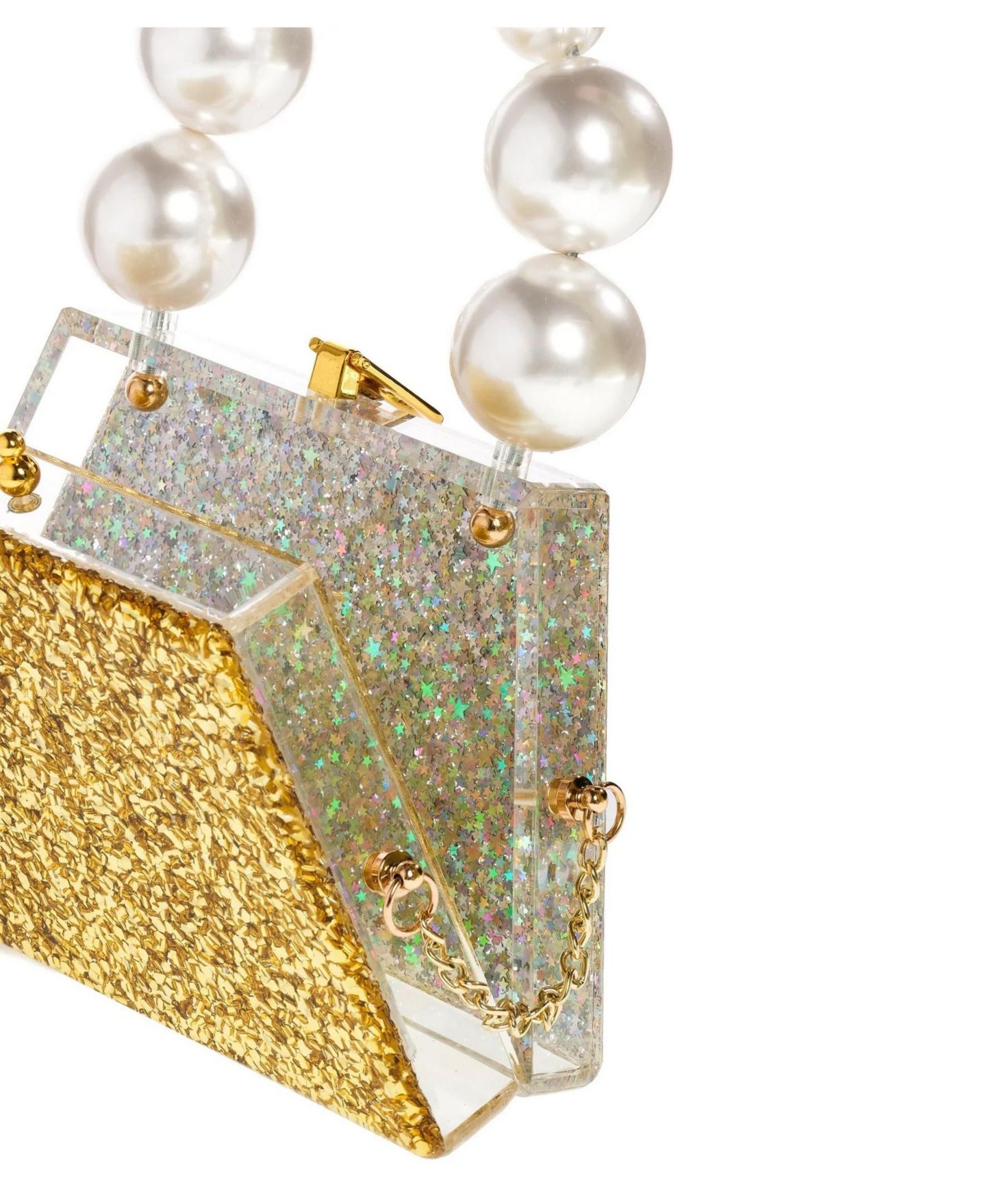 Женский клатч Milanblocks Forever Love Glitter Top Handle Acrylic Clutch, цвет: Золотой серебряный — фото 3