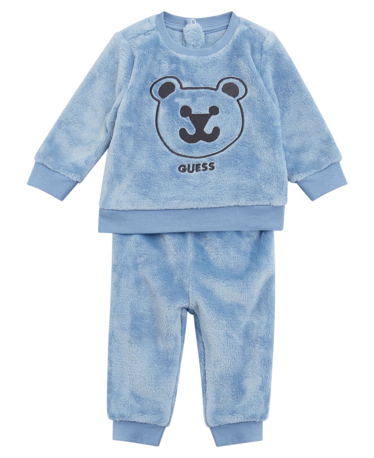 Guess Baby Boy Plush Velour Top And Pant, 2-piece Set In Blue