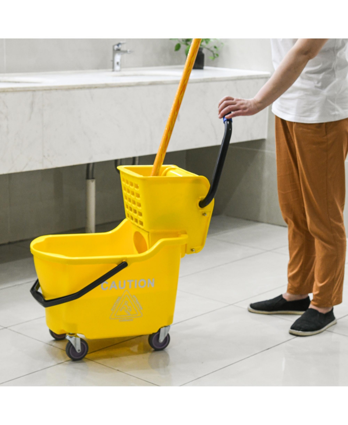 Streamdale Furniture Mop Bucket Cart with Side Press Wringer, Metal Handle and 34 Quart Capacity,- Yellow