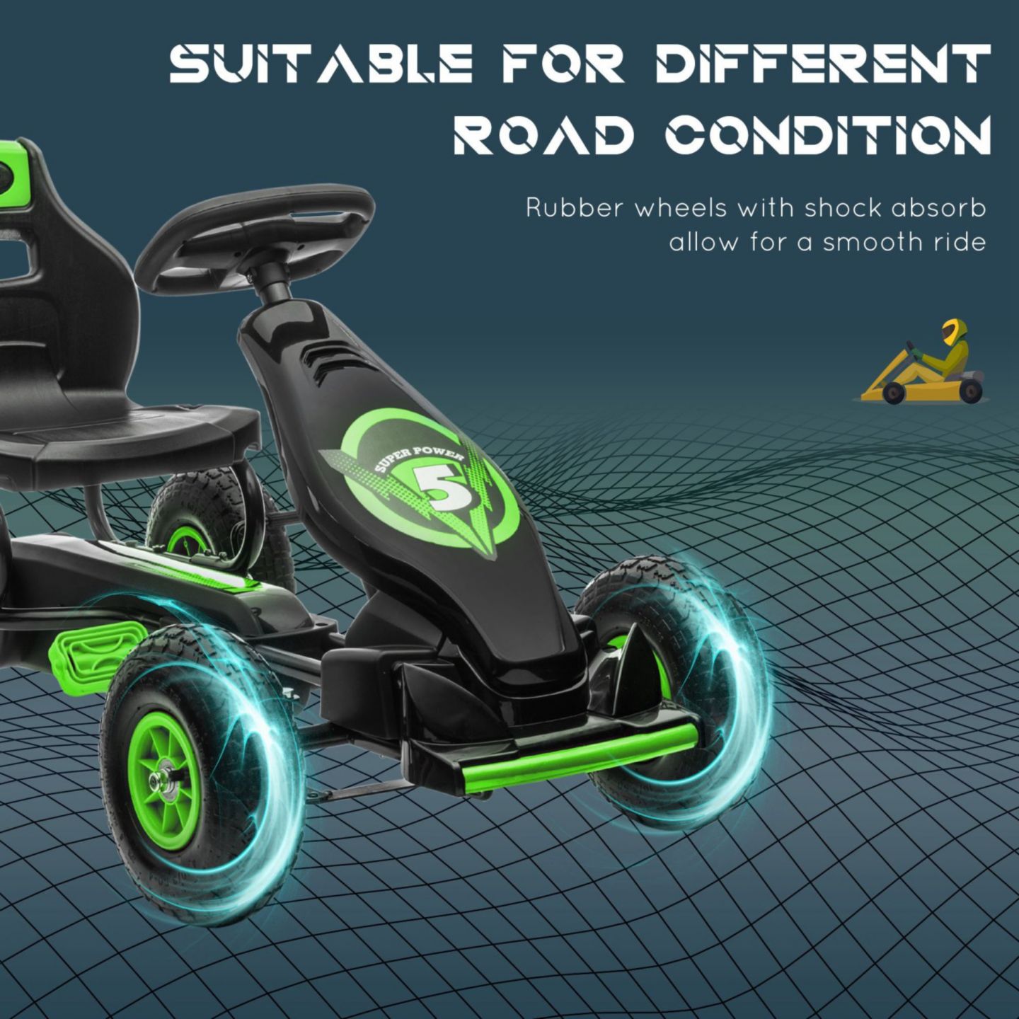 Детская игрушка Streamdale Furniture Pedal Go-Kart Adjustable Seat, Safety Hand Brake Ride-On Toy, 110 lbs., Ages 5-12, цвет: Зелёный — фото 3