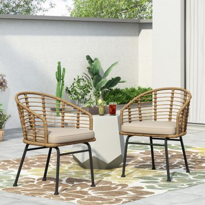 Modern Wicker Chair With Angled Legs And Water-Resistant Cushions