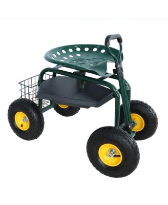Streamdale Garden Trolley Rolling Stool with Handle and Tray