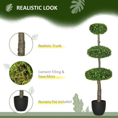 Set of 2 Artificial Boxwood Topiary Trees in Pots, 43.25" Artificial Plants Faux Trees for Home Office, Living Room Decor, Indoor & Outdoor
