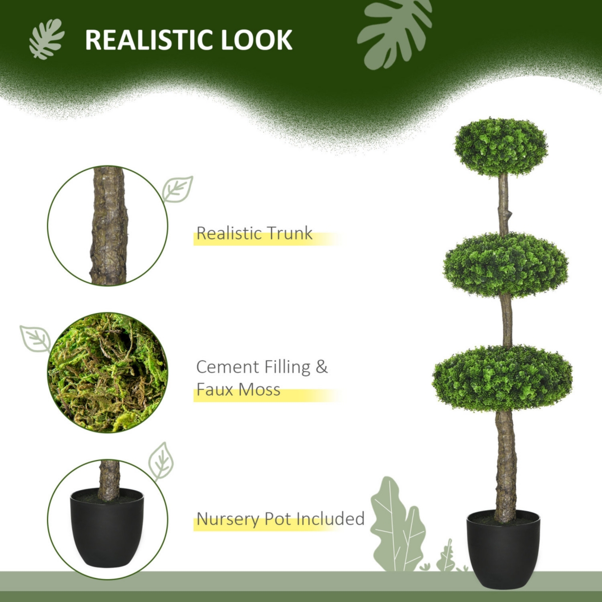 Streamdale Furniture Set of 2 Artificial Boxwood Topiary Trees in Pots, 43.25