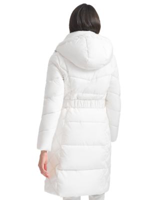 Women's Diamond Quilted Side Belted Hooded Puffer Coat