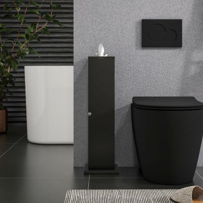 Toilet Paper Cabinet, Small Bathroom Corner Floor Cabinet with Doors and Shelves, Thin Storage Bathroom Organizer for Paper Shampoo, Black