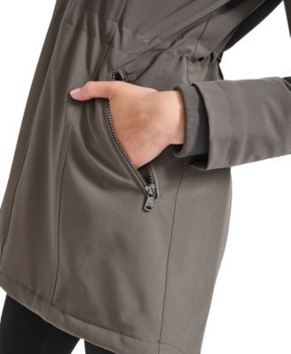 Womens Hooded Faux-Fur-Lined Anorak Raincoat