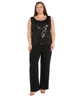 R & M Richards Plus Size Sequined Jacket, Top & Pants