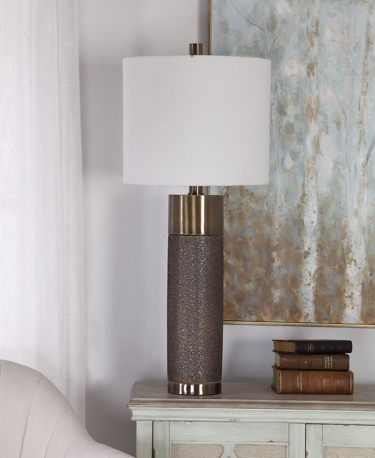 Uttermost 32" Ceramic Brannock Table Lamp In Brass