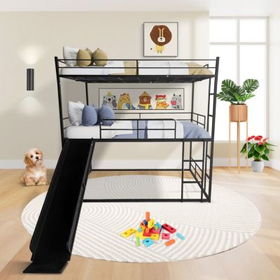 Twin Size House Loft Bed with Slide and Ladder