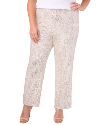 Plus Size Sequined Mesh Pull-On Palazzo Pants