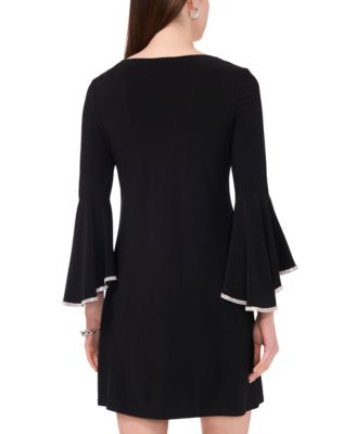 Women's Metallic-Trim Bell Sleeve Shift Dress