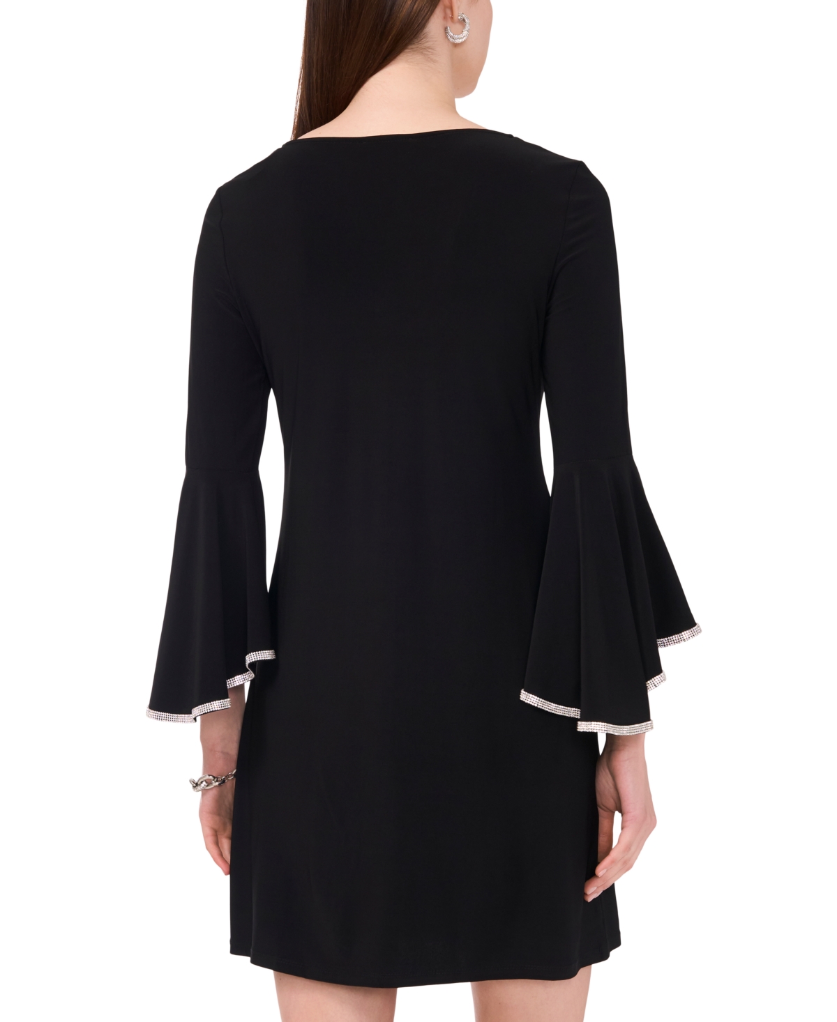 MSK WOMEN'S METALLIC-TRIM BELL SLEEVE SHIFT DRESS 