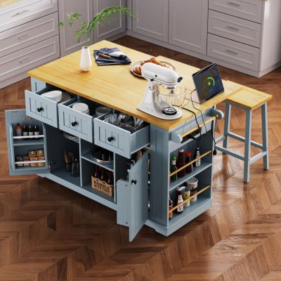 Large Kitchen Island with Power Outlet and Storage
