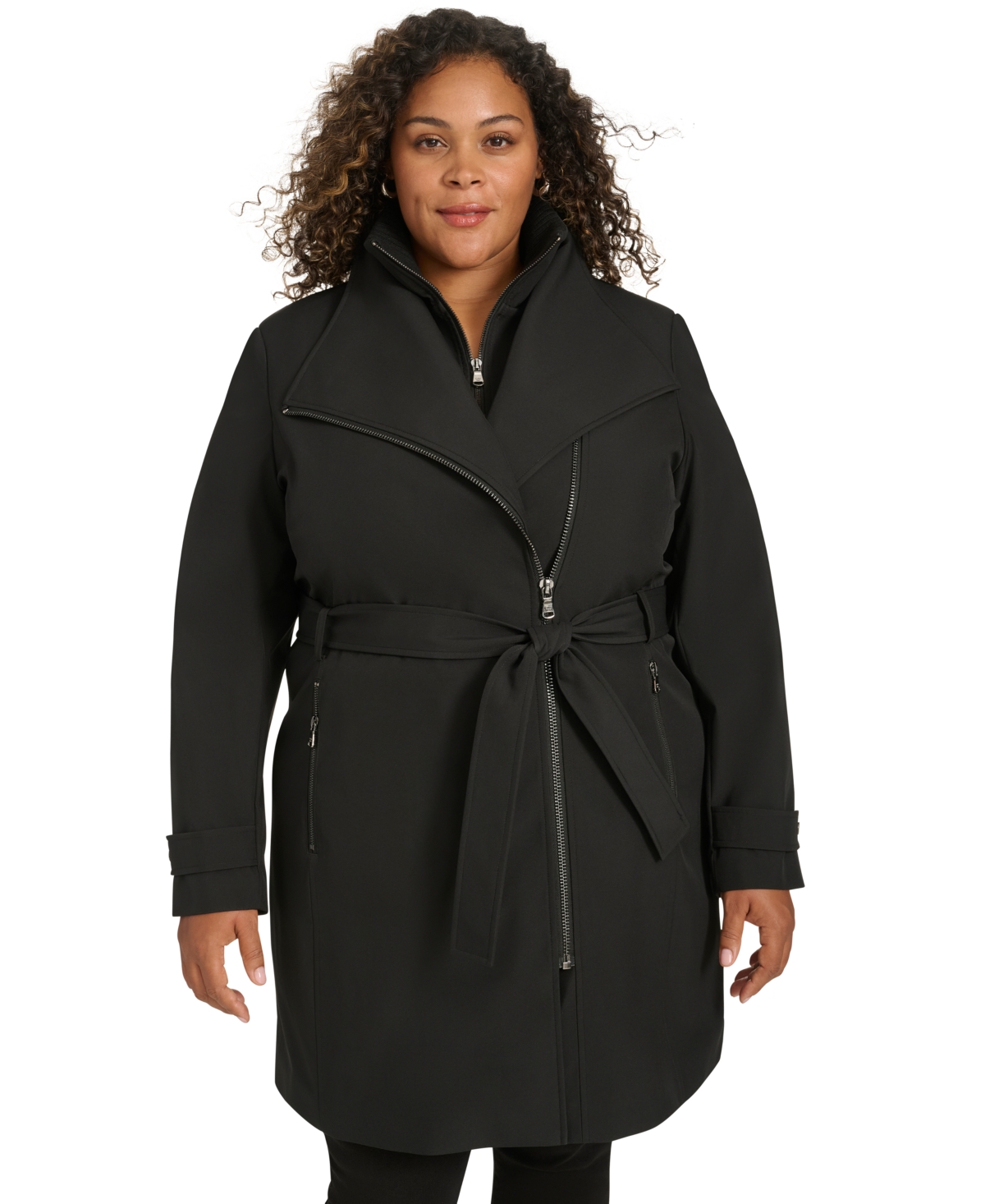 Calvin Klein Plus Size Belted Long-Sleeve Wrap Coat, Created for Macy's