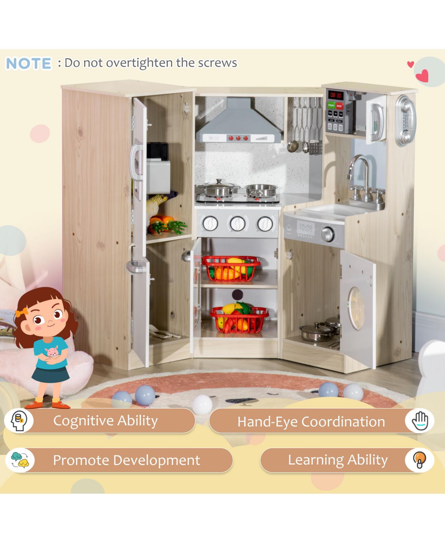 Детская игрушка Streamdale Furniture Qaba Ultra-Big Corner Play Kitchen with Sound Effects, Ages 3-6, цвет: Белый — фото 4