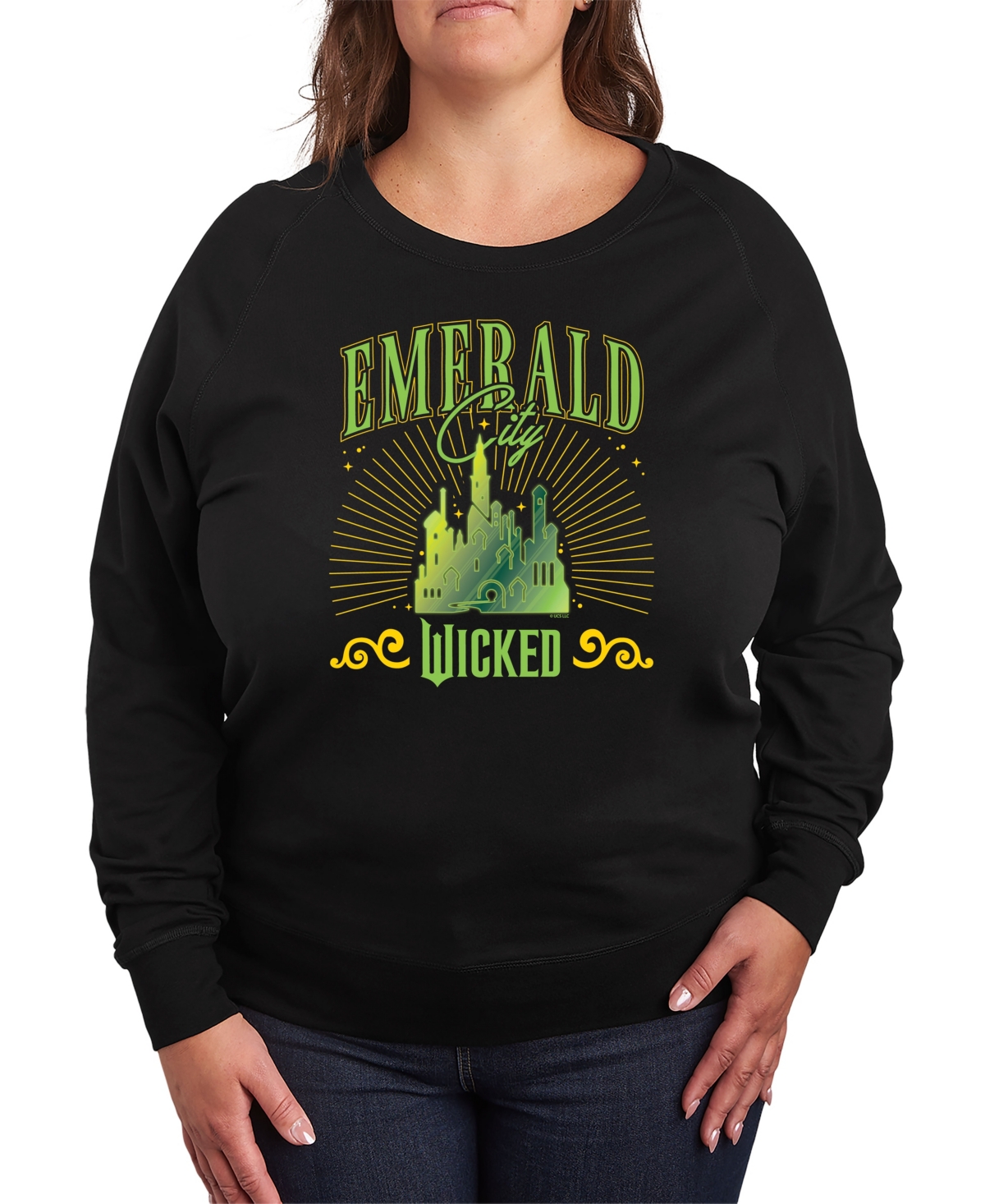 Hybrid Apparel Trendy Plus Size Wicked Emerald City Graphic Crew Neck T-shirt In Black