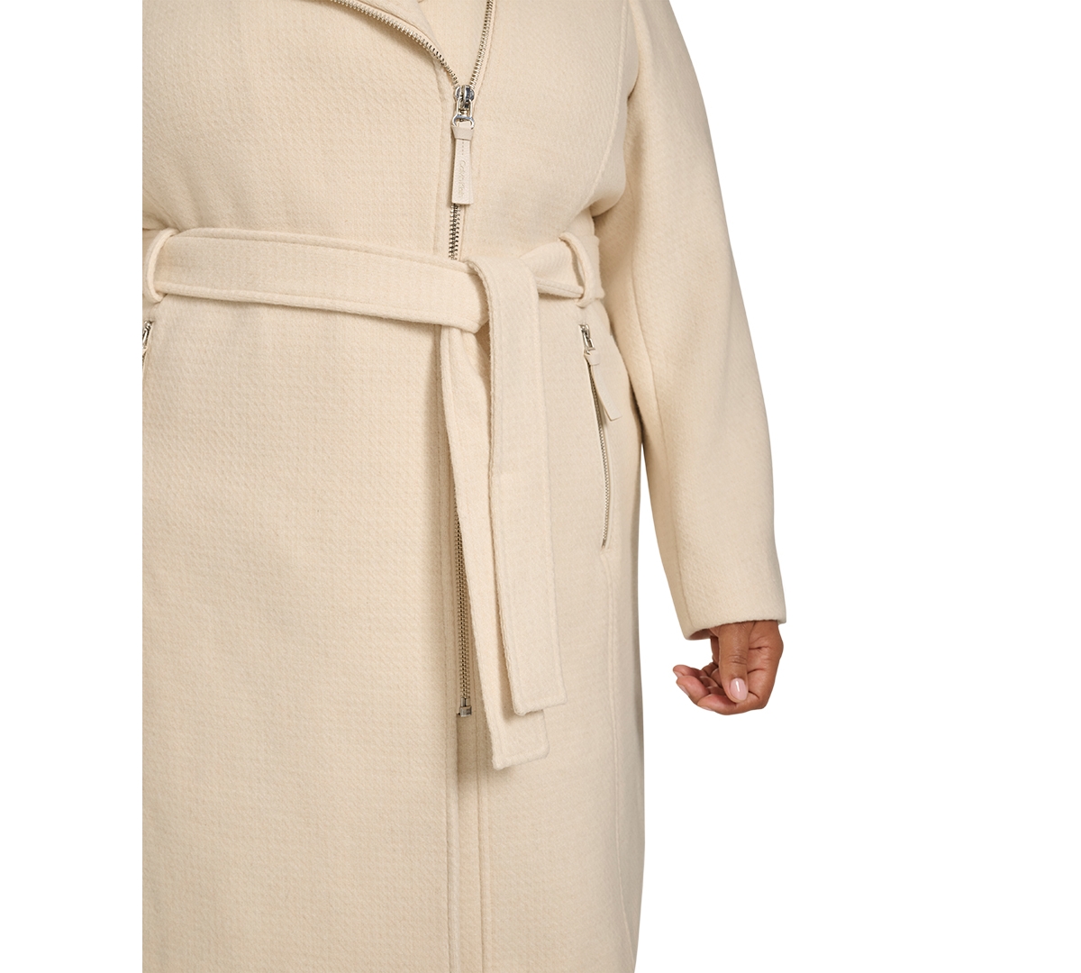 Calvin Klein Womens Plus Size Belted Asymmetric Wrap Coat, Created for Macys