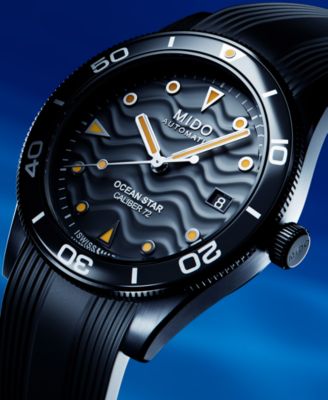 Men's Swiss Automatic Ocean Star Captain Black Rubber Strap Watch 39mm