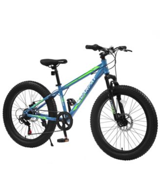 Elecony 24 Inch Fat Tire Bike Adult/Youth Full Shimano 7 Speeds Mountain Bike, Dual Disc Brake, High-Carbon Steel Frame, Front Suspension, Mountain Trail Bike, Urban Commuter City Bicycle