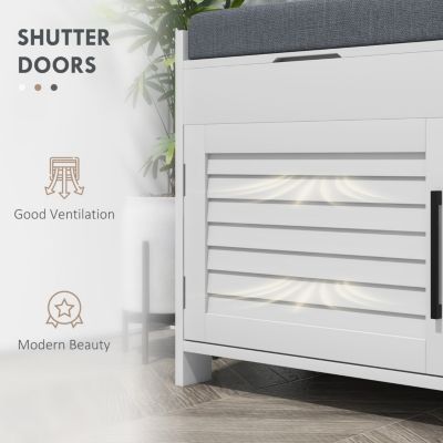 Shoe Bench, Entryway Bench with Shoe Storage, Cushion, Hidden Compartments, Adjustable Shelves and Shutter Doors, 35.4" Shoe Organizer for Entryway, Hallway, Holds Up to 352 lbs., White