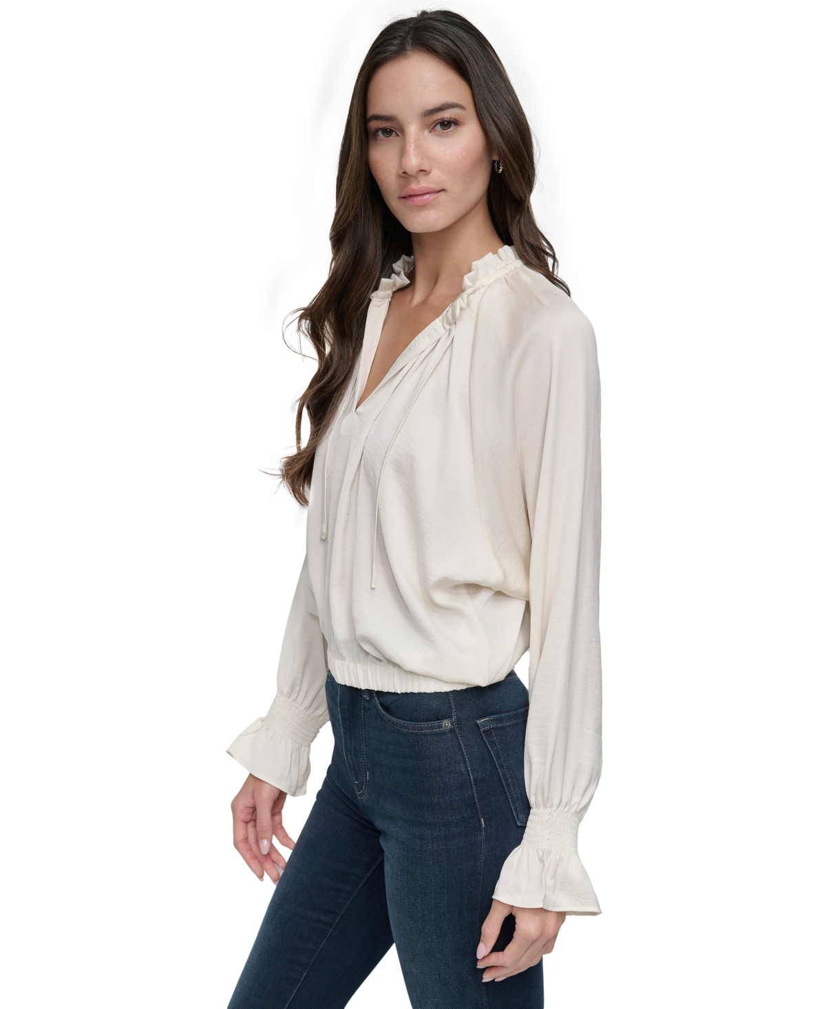 DKNY JEANS WOMEN'S SMOCKED-CUFF RAGLAN-SLEEVE BLOUSE 