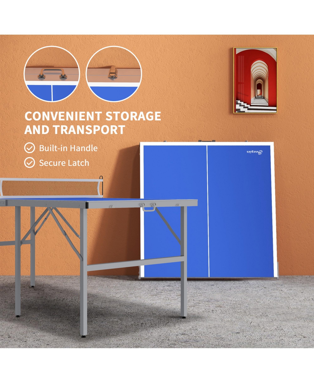 Streamdale Furniture Mini Ping Pong Table Set for Outdoor and Indoor, Foldable Table Tennis Table with Net, 2 Paddles, 3 Balls, Adjustable Feet, Easy