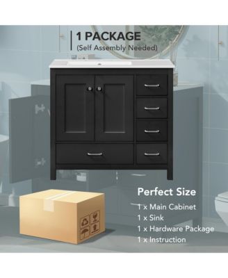 Streamdale Modern 36" Black Vanity with Ceramic Sink and Abundant Storage