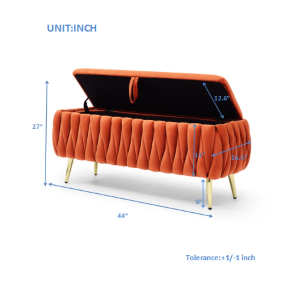 Streamdale Oval Upholstered Storage Bench with Gold Legs, 5 Colors