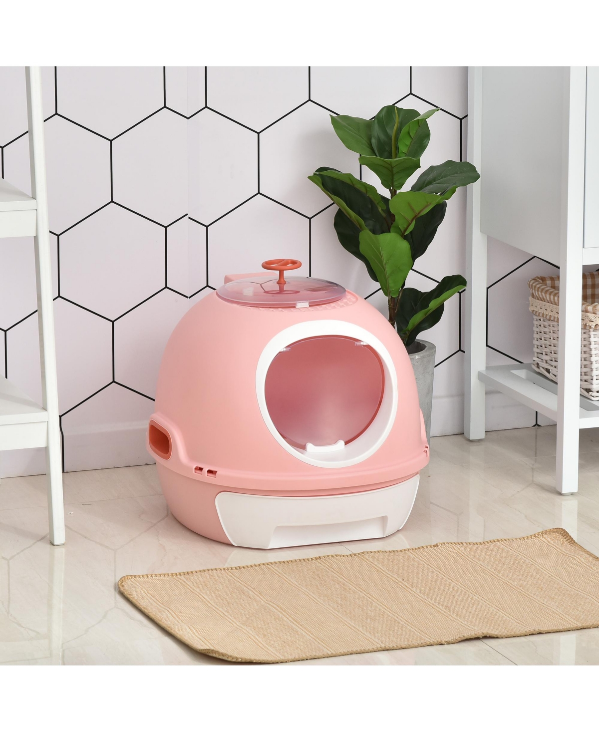Streamdale Furniture Covered Litter Box, Litter Box with a Lid, Scoop Enclosed Drawer & Skylight for Cats That's Easy to Clean,- Pink