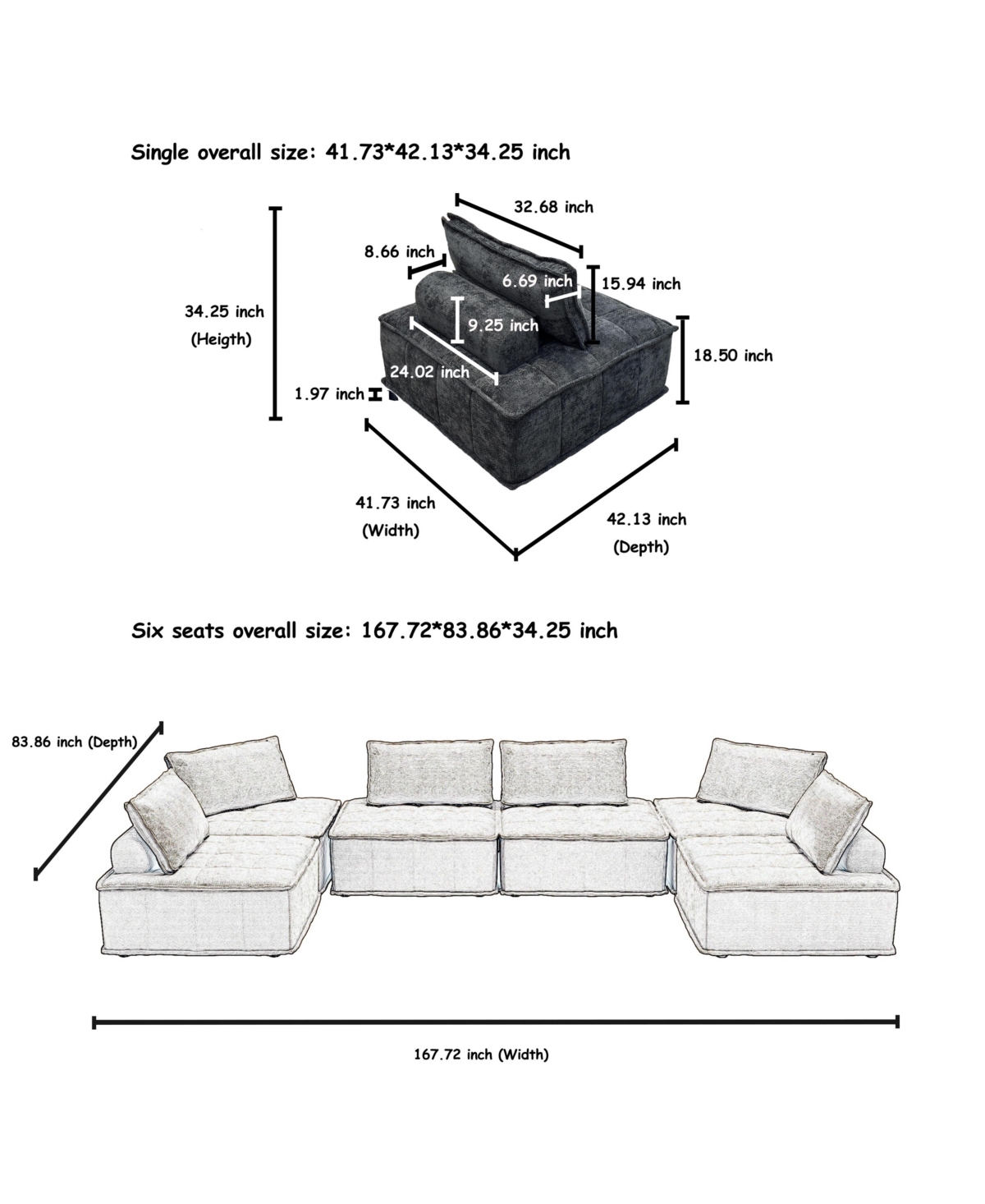 Streamdale Furniture 6-Piece Modular Sectional Couch, Oversized Sofa with Flexible Configuration, Ideal for Spacious Living Rooms, Entertainment Zones
