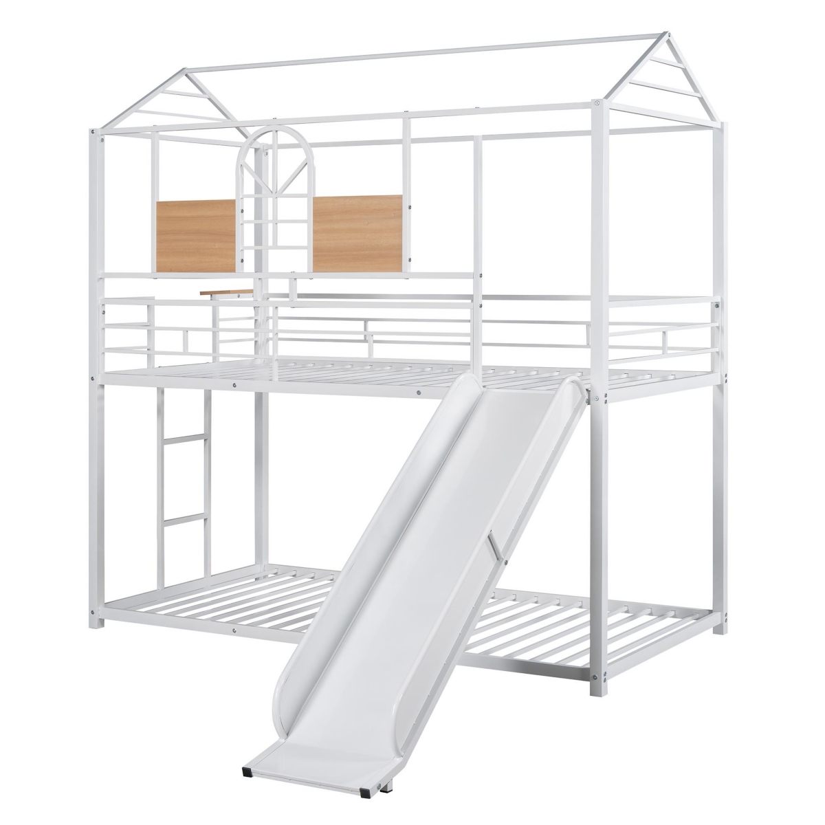 Slickblue Twin Over Twin Metal Bunk Bed ,Metal Housebed With Slide,Three Colors Available