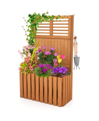 1 PCS Wooden Plant Stand Raised Garden Bed with Trellis & Planter Box Privacy Screen