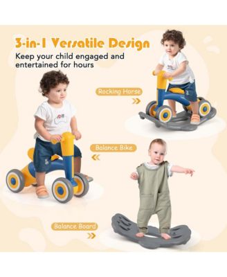 3 in 1 Rocking Horse with Detachable Balance Board and Height Adjustable Seat