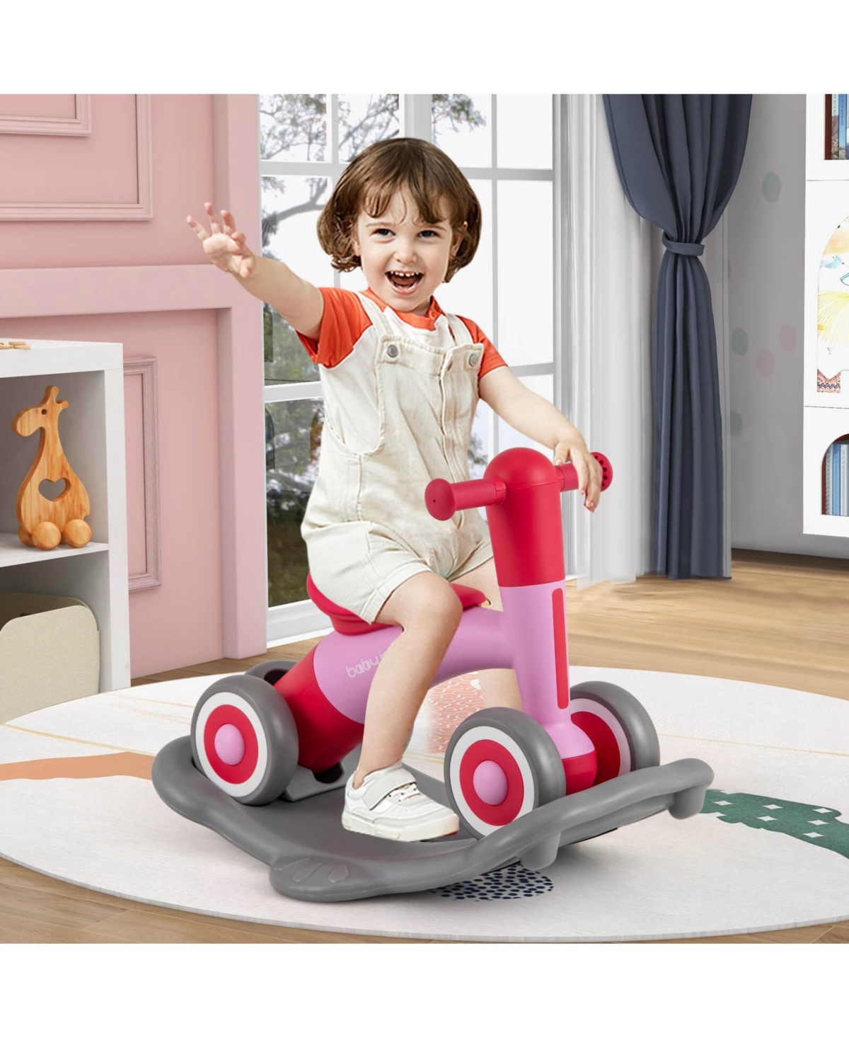3 in 1 Rocking Horse with Detachable Balance Board and Height Adjustable Seat