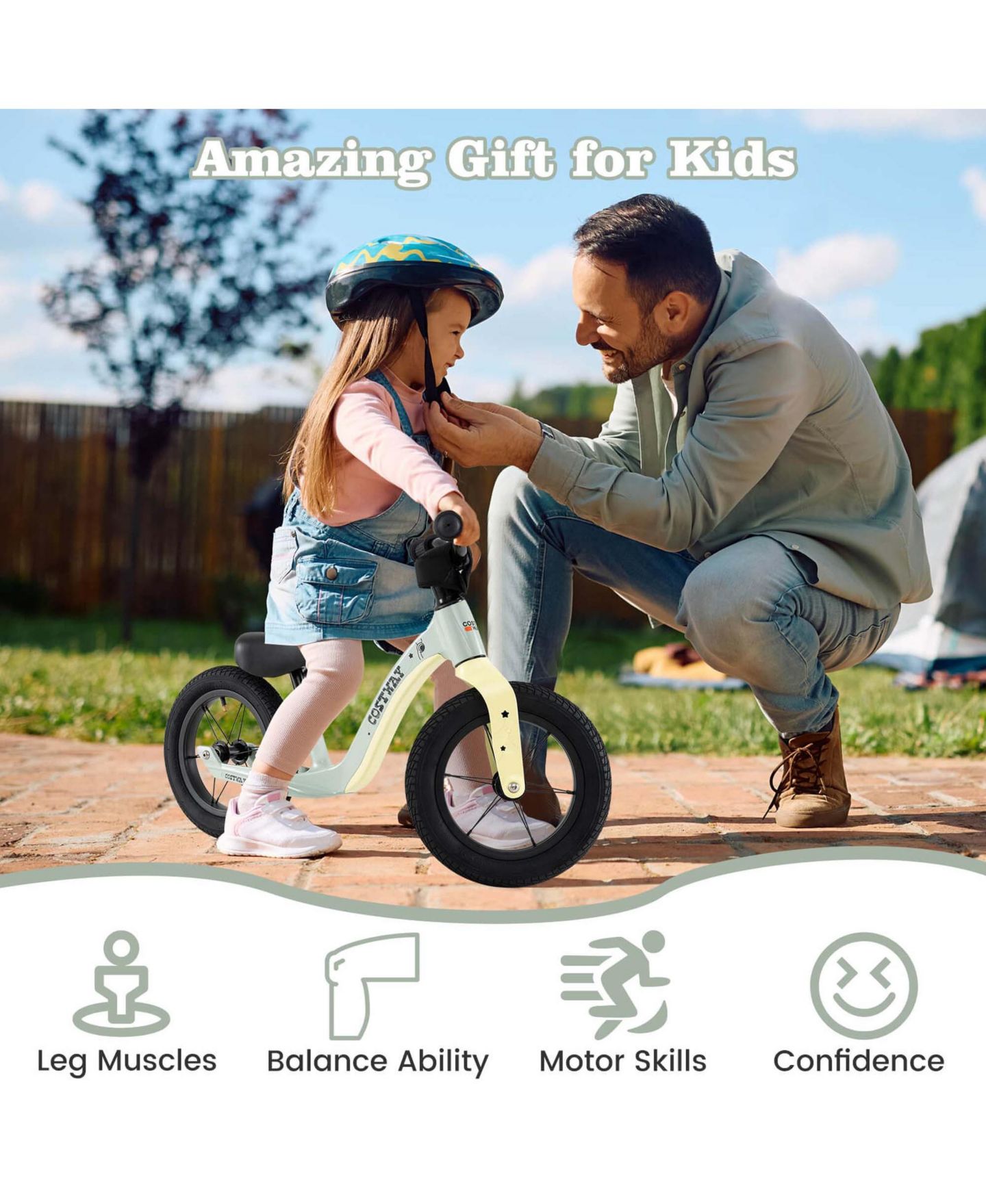 Детская игрушка Costway 12 Inch Lightweight No Pedal Balance Bike, 66 Lbs. Capacity, Ages 3+, цвет: Зелёный — фото 9