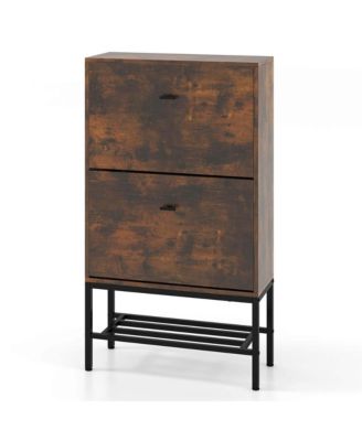 MDF and Metal Industrial Shoe Storage Cabinet with 2 Flip Drawers and Bottom Shelf