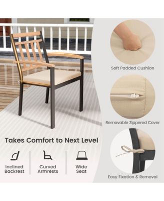 9 PCS Outdoor Dining Table & Chairs Set Table with Acacia Wood Top Umbrella Hole