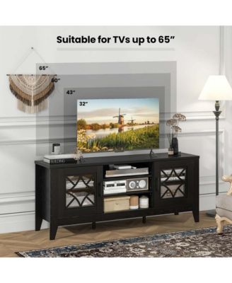 TV Stand for TVs up to 65" with 3-Position Adjustable Shelves Tempered Glass Doors