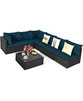 7PCS Patio Rattan Sofa Set Sectional Conversation Furniture Set Garden Outdoor Peacock