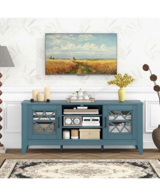 TV Stand for TVs up to 65" with 3-Position Adjustable Shelves Tempered Glass Doors