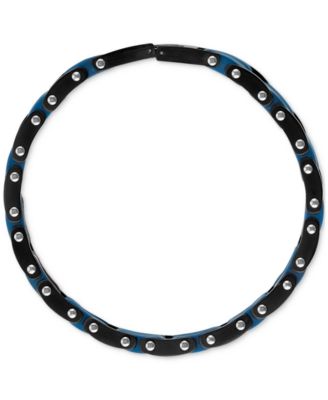 Diamond & Carbon Fiber Link Bracelet (1/3 ct. t.w.) in Blue & Black Ion-Plated Stainless Steel, Created for Macy's