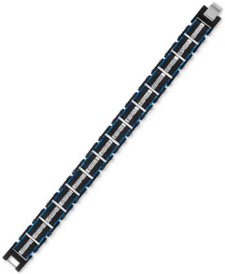 Diamond & Carbon Fiber Link Bracelet (1/3 ct. t.w.) in Blue & Black Ion-Plated Stainless Steel, Created for Macy's
