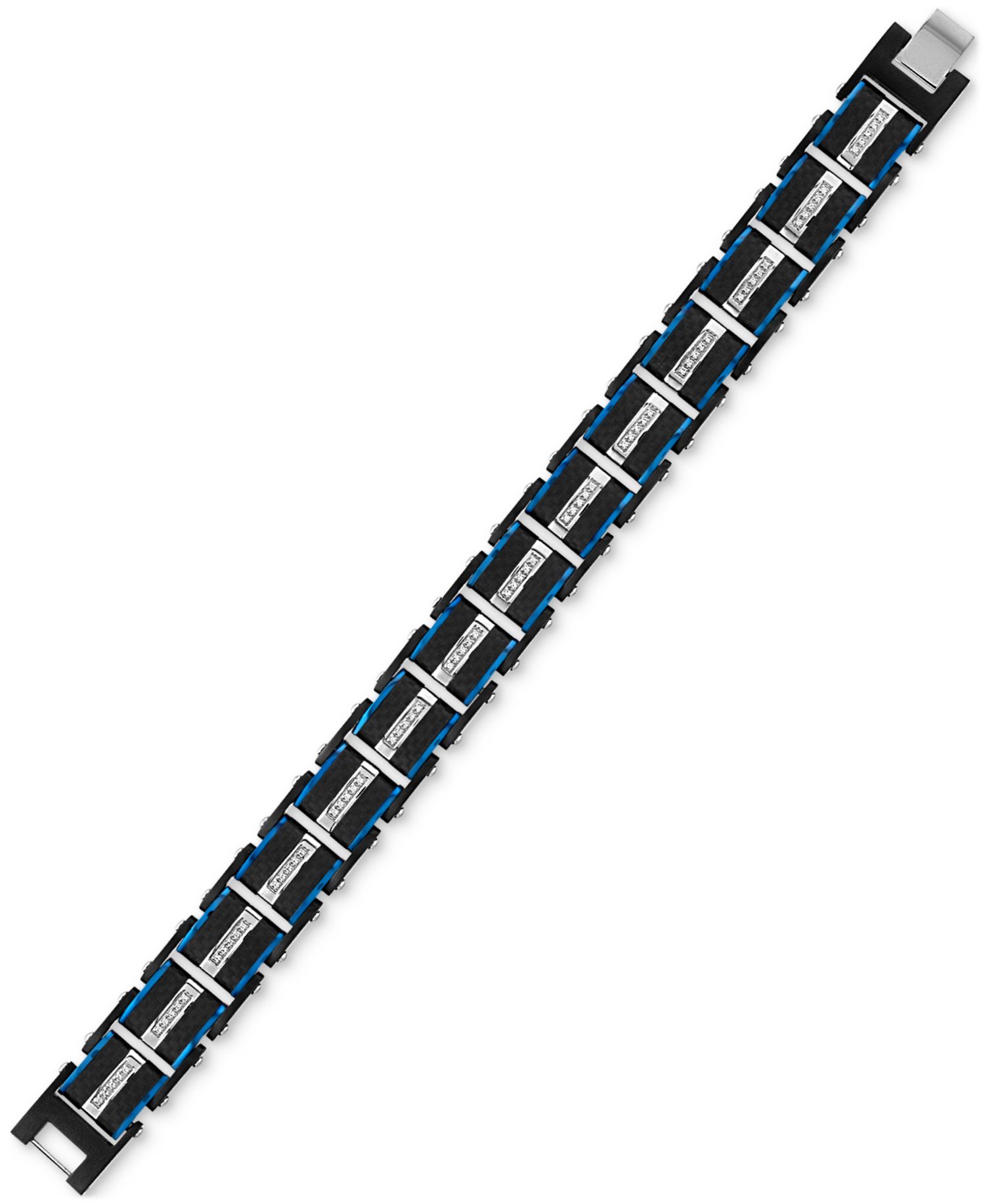 Diamond & Carbon Fiber Link Bracelet (1/3 ct. t.w.) in Blue & Black Ion-Plated Stainless Steel