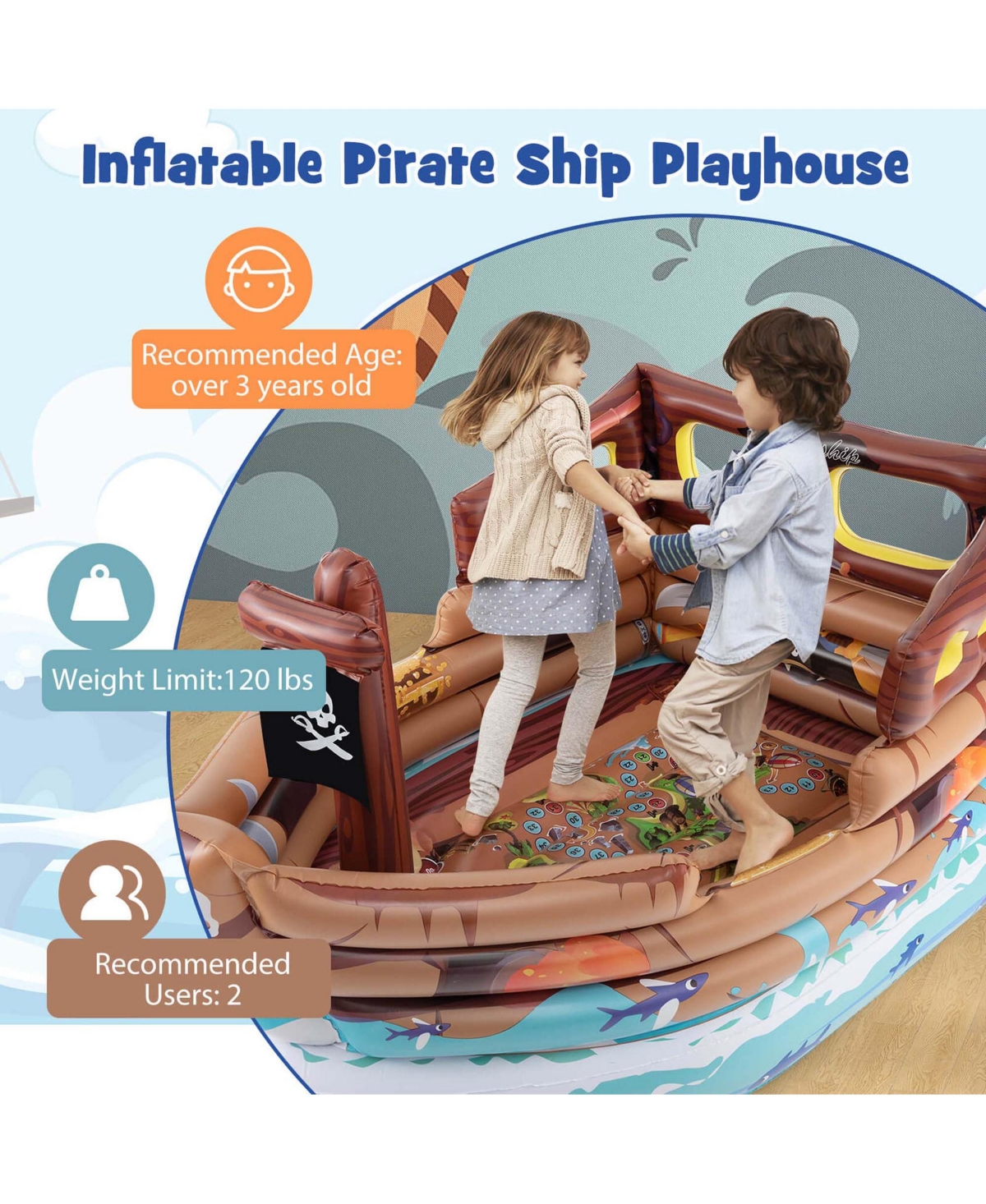 Inflatable Pirate Ship Playhouse with Built in Motor Inflatable Toy Sword