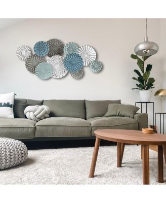 48" Wide Modern Multi-Color Metal Abstract Floral Layered Plates Wall Art Hanging Wall Decor