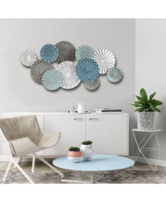 48" Wide Modern Multi-Color Metal Abstract Floral Layered Plates Wall Art Hanging Wall Decor