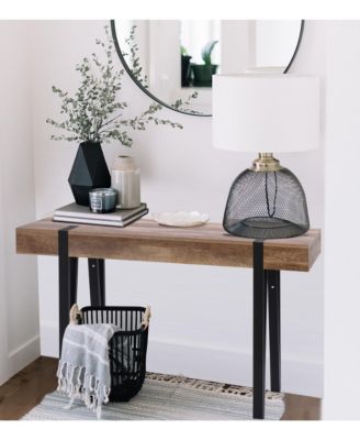 Oak Finish MDF Wood Black Metal Console Entry Table