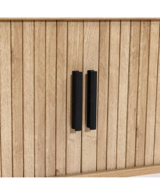 1 PC MDF Wood Modern TV Stand with Storage and Slatted Sliding Doors for TVs Up to 65" TV Stand